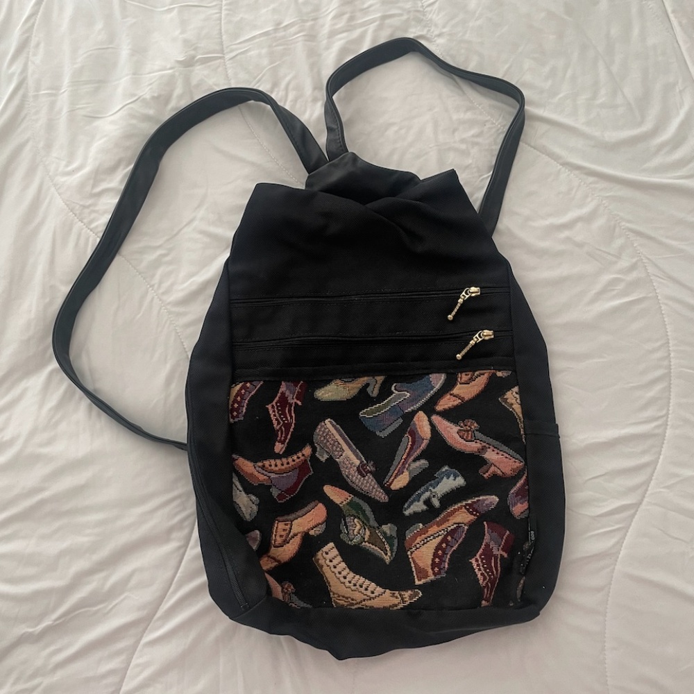 Vintage Shoe Backpack Girly Eclectic Hipster Work Tote Zip Up Artsy Purse Bag